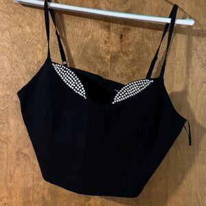 Good American Black Crop Top with Silver Accents